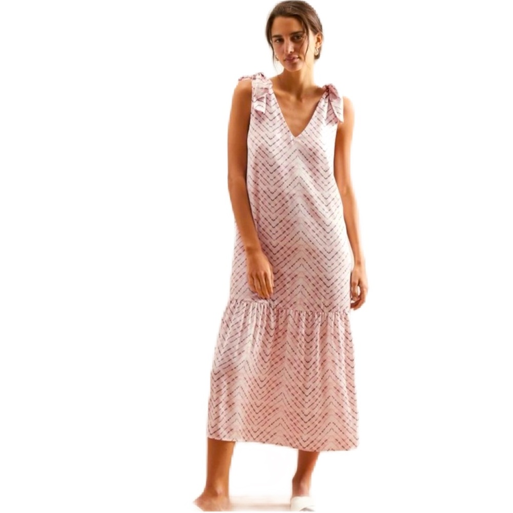 Banana Republic  Tie Shoulder Midi Flounce Hem with Shirring Women's Dress XSP